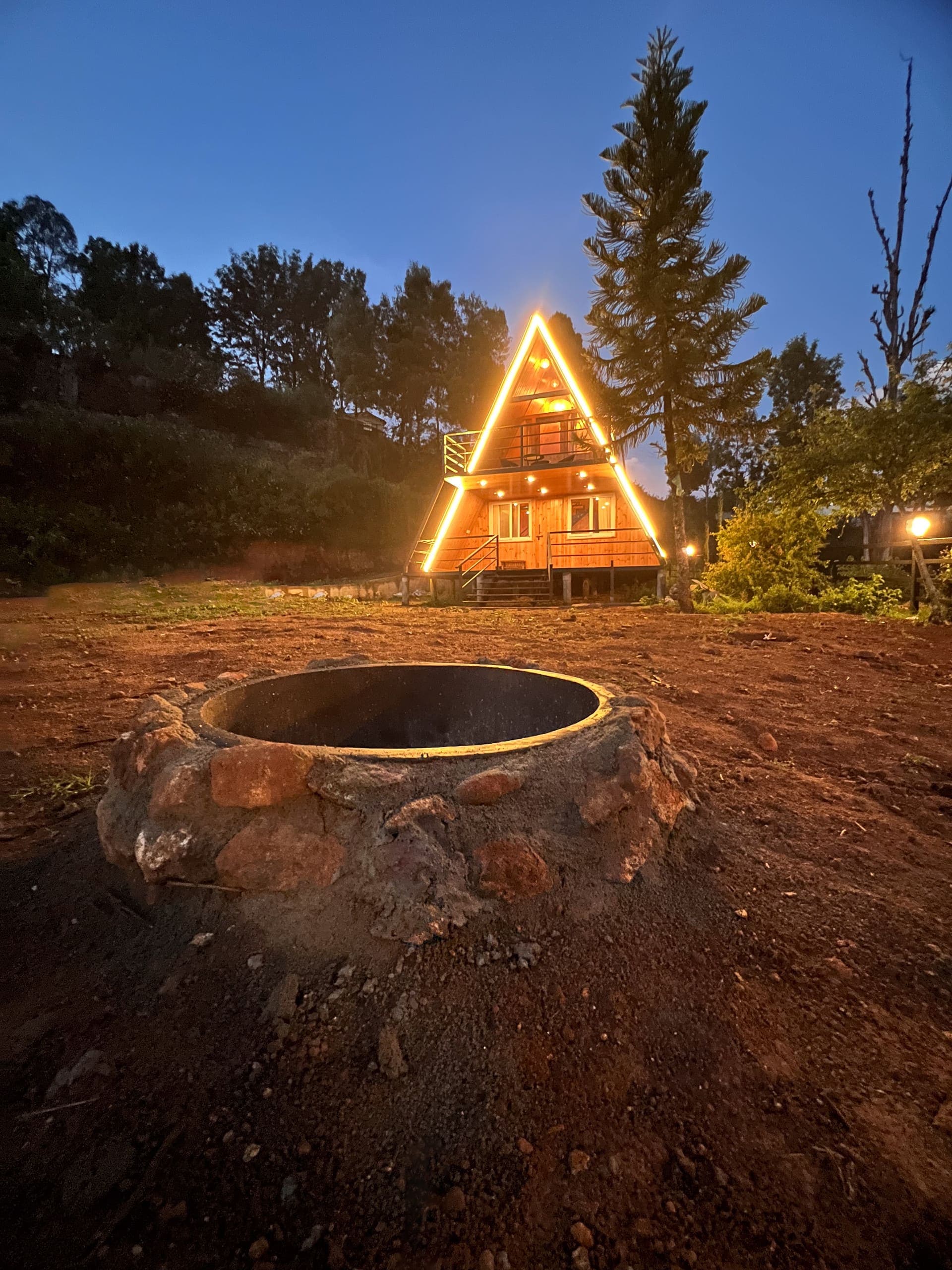 Bonfire pit at dusk